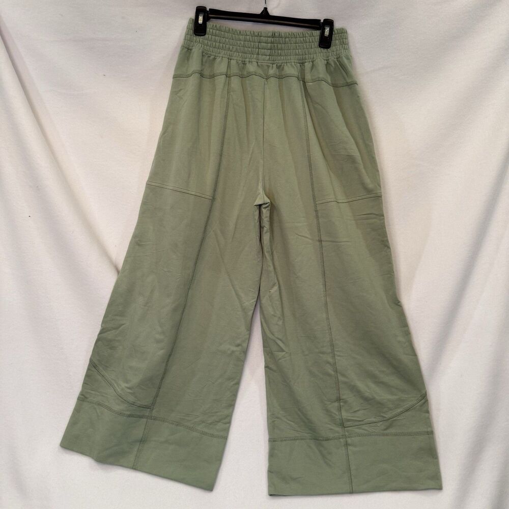 Wide Leg Barrel Pants Womens M Olive Green Elastic Waist Boho Casual